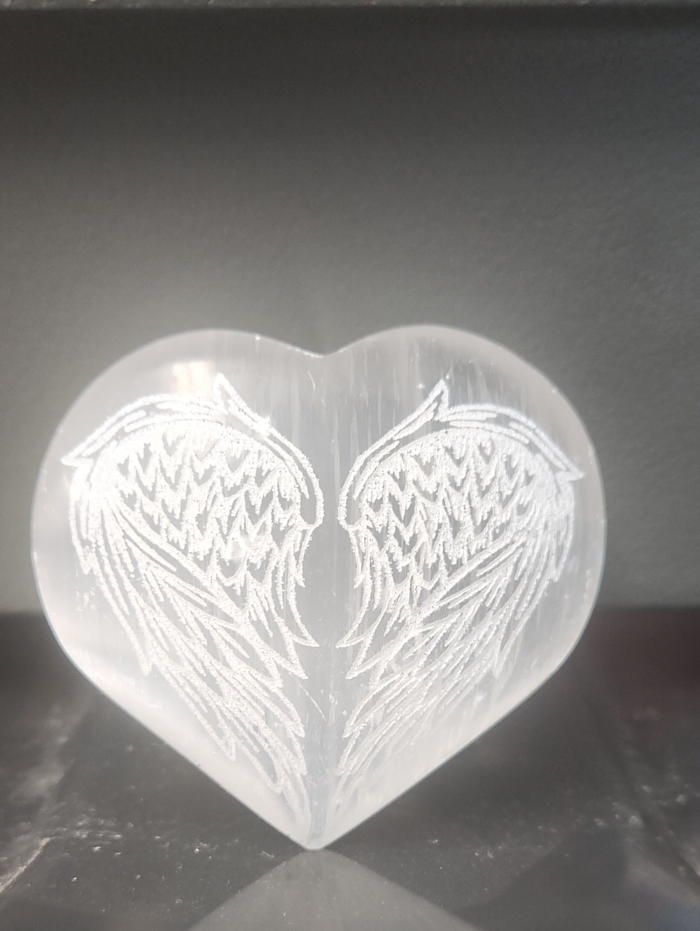 Selenite Heart Sculpture with Angel Wings - Decorative Home Accent